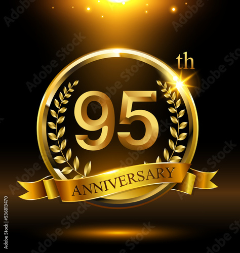 95th golden anniversary logo with ring and ribbon,wreath