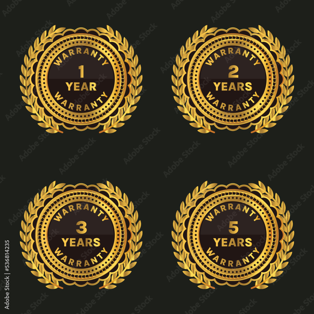 golden warranty years badges and labels set