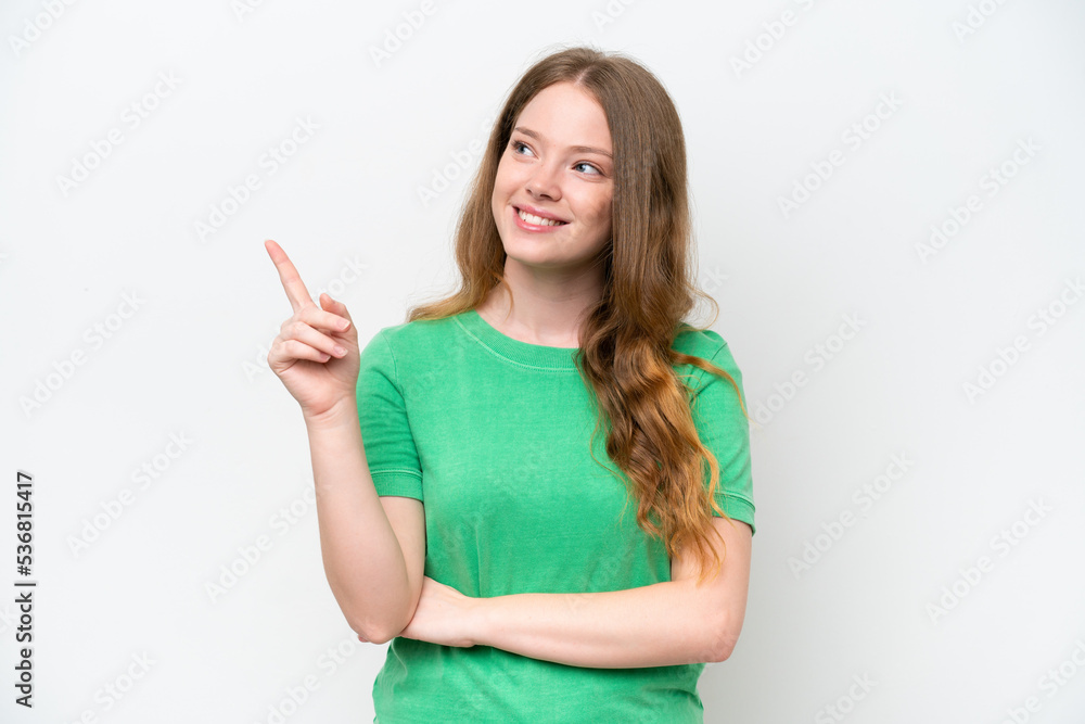Young pretty woman isolated on white background pointing up a great idea Young pretty woman isolated on white background pointing up a great idea