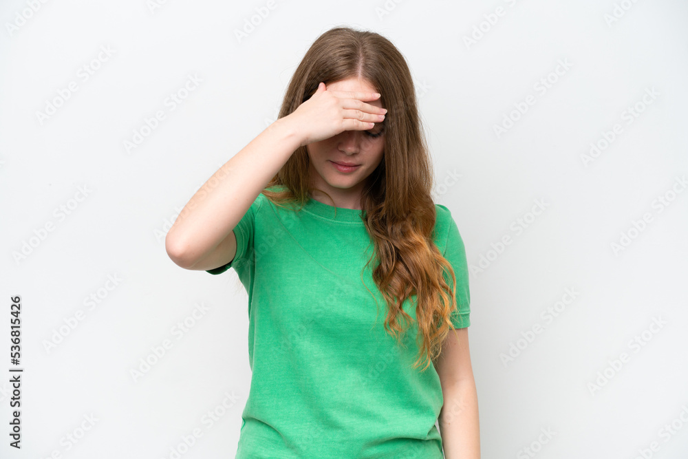 Young pretty woman isolated on white background with headache Young pretty woman isolated on white background with headache