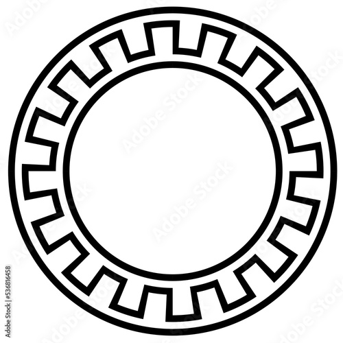 Ancient Greek key black frame pattern, round antique border from Greece