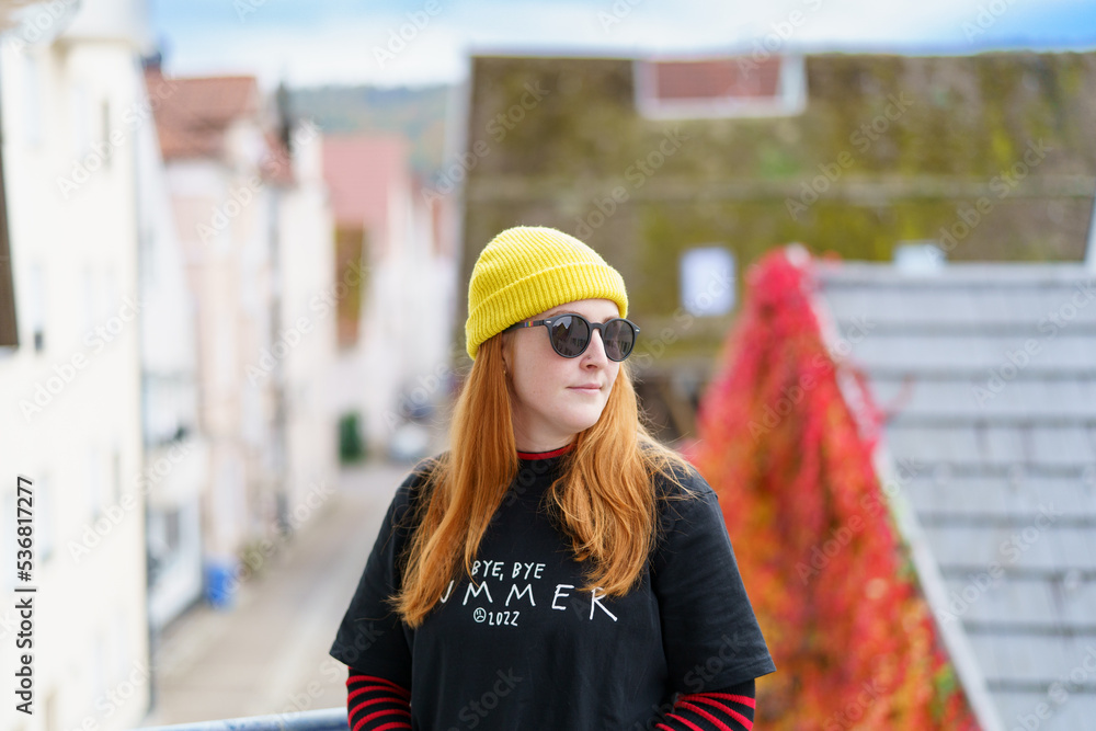 Hipster girl balcony Hipster girl balcony