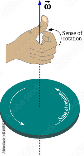 Right hand rule states that the direction of angular velocity and of angular momentum are defined as the direction in which the thumb of your right hand points when you curl your fingers in the direct