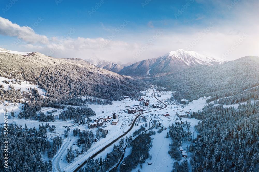 Aerial view of Arkhyz ski resort, Russia