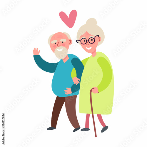 Vector illustration of pensioners walking together