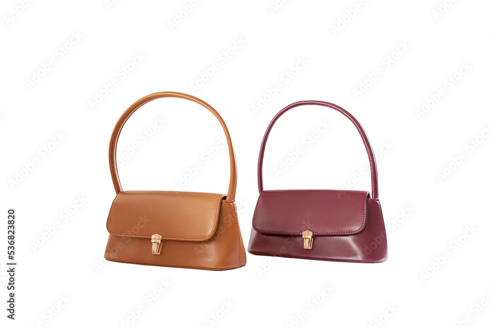 Beautiful brown leather female fashion handbags with transparent background