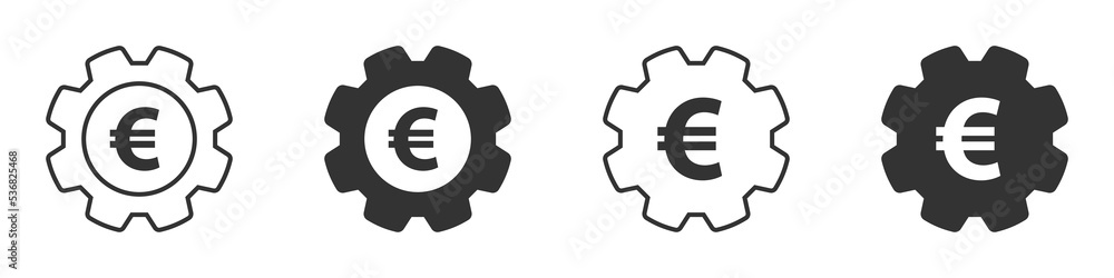 Gear icon with euro sign inside. Cogwheel with money symbol. Vector illustration. - obrazy, fototapety, plakaty 