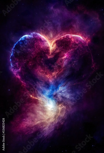 Photorealistic gorgeous nebula in the shape of heart. AI generated background is not based on any specific real image. 