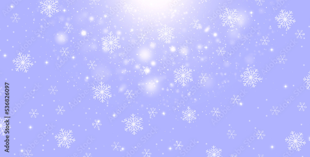Winter Christmas background with snowflakes and blizzard