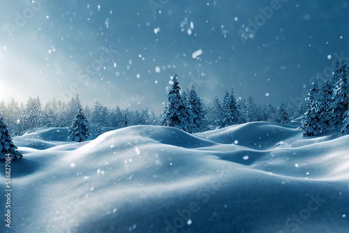 Wallpaper Mural Computer generated Christmas winter snow covered forest background 3D illustration. A.I. generated art. Torontodigital.ca