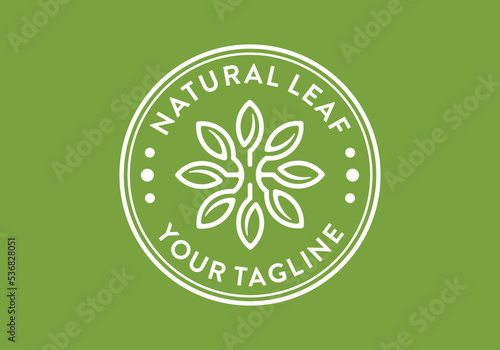 Nature leaf logo circular round stamp design template