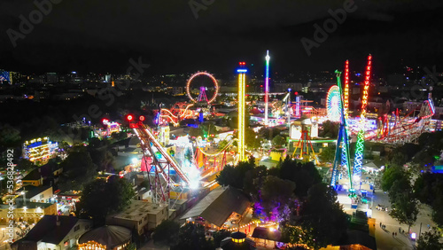 Vienna, Austria - August 20, 2022: Night aerial view of Prater park photo