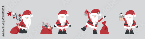 A set of cartoon Santa Claus for Christmas greeting cards and invitations. Vector illustration in doodle style. A design element.