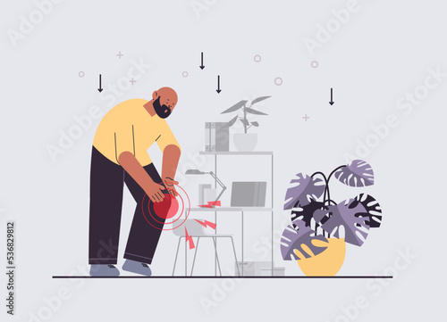 man suffering from string knee pain inflammation of muscles ache in body disease symptoms unhealthy body sickness