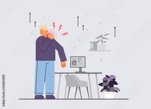 businessman suffering from shoulder pain inflammation of muscles ache in body disease symptoms unhealthy body sickness