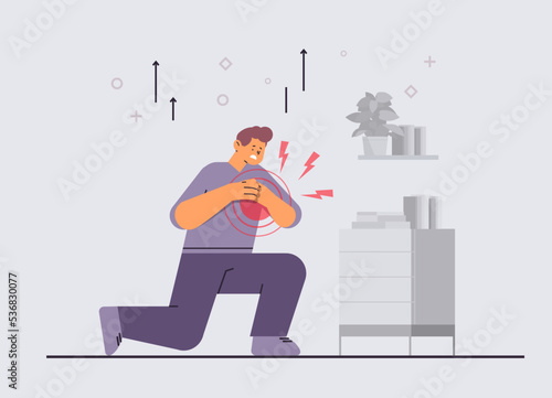 man suffering from heart attack inflammation of muscles disease symptoms unhealthy body sickness concept c