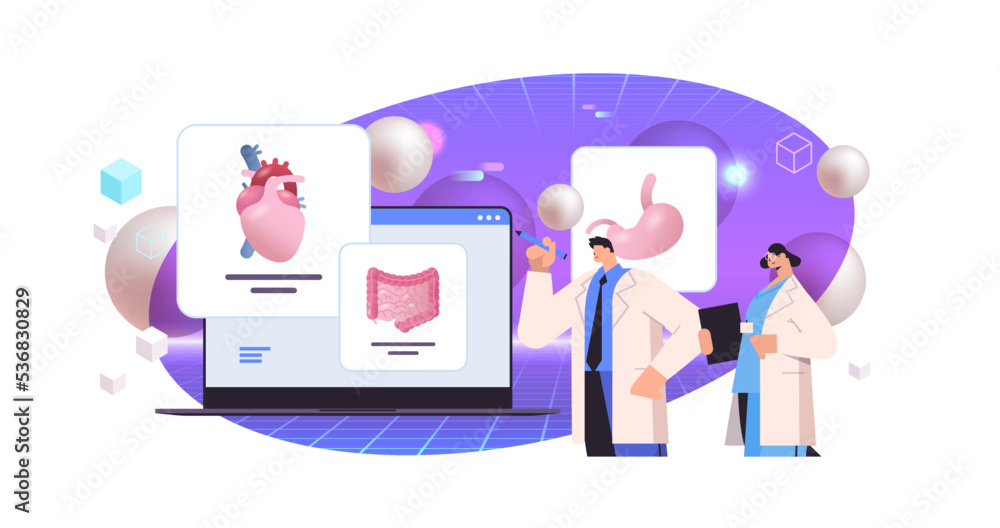 scientists examining anatomical human body internal organs on laptop screen anatomy medicine science scientists examining anatomical human body internal organs on laptop screen anatomy medicine science