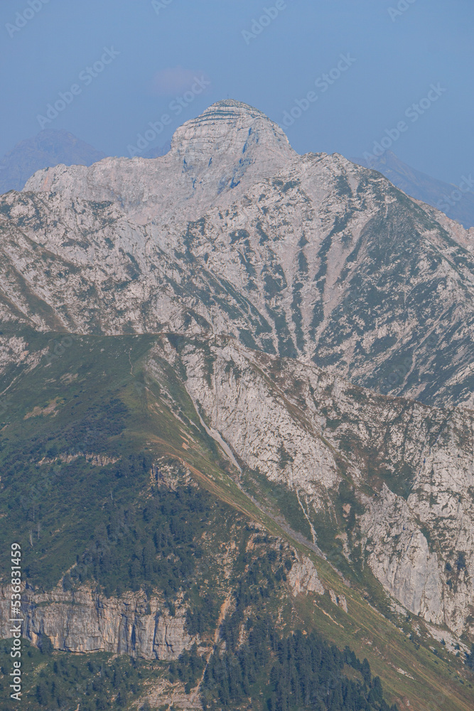 The mountains of the Brembana valley during a summer day, seen from the San Marco pass, Italy - July 2022.