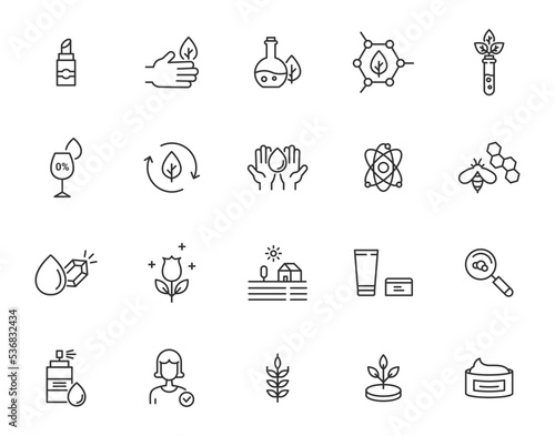 Organic beauty cosmetic line icon. Vegan eco ingridient organic product package skincare.