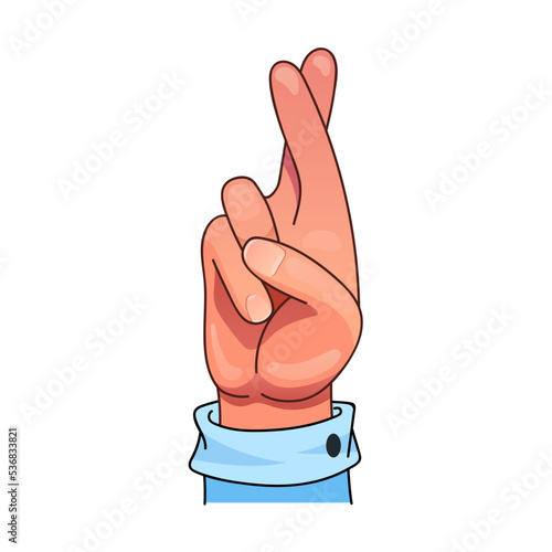 Obraz na płótnie Cross your fingers or fingers crossed hand gesture in cartoon style