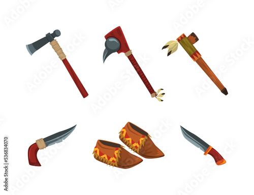 Authentic Items and Tools of Native American Indians Vector Set