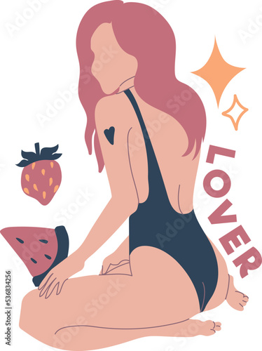 Redhead girl wearing swimsuit. Lover woman archetype vector