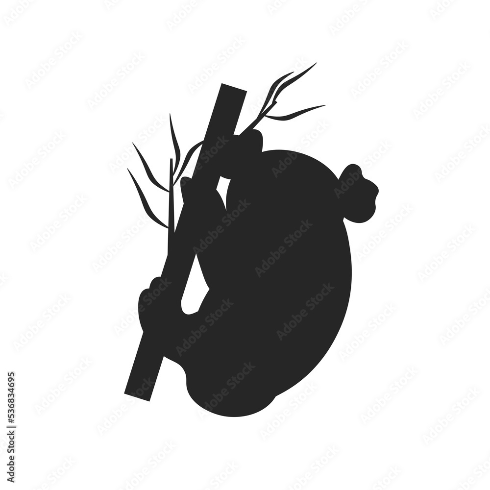 Vector hand drawn doodle sketch koala silhouette sitting on tree branch ...