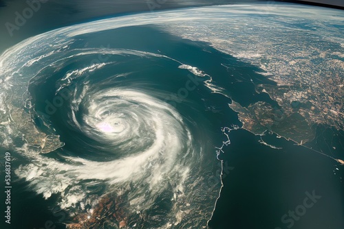 Powerful hurricane, cyclone view from space. Meteorological research from space. 3d illustration © Terablete