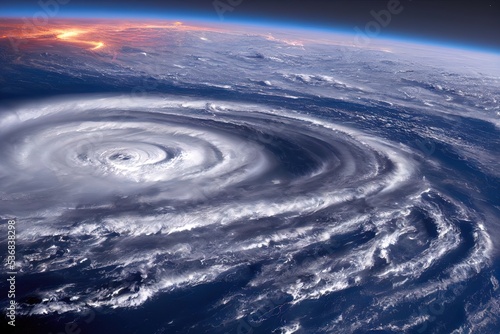 Powerful hurricane  cyclone view from space. Meteorological research from space. 3d illustration