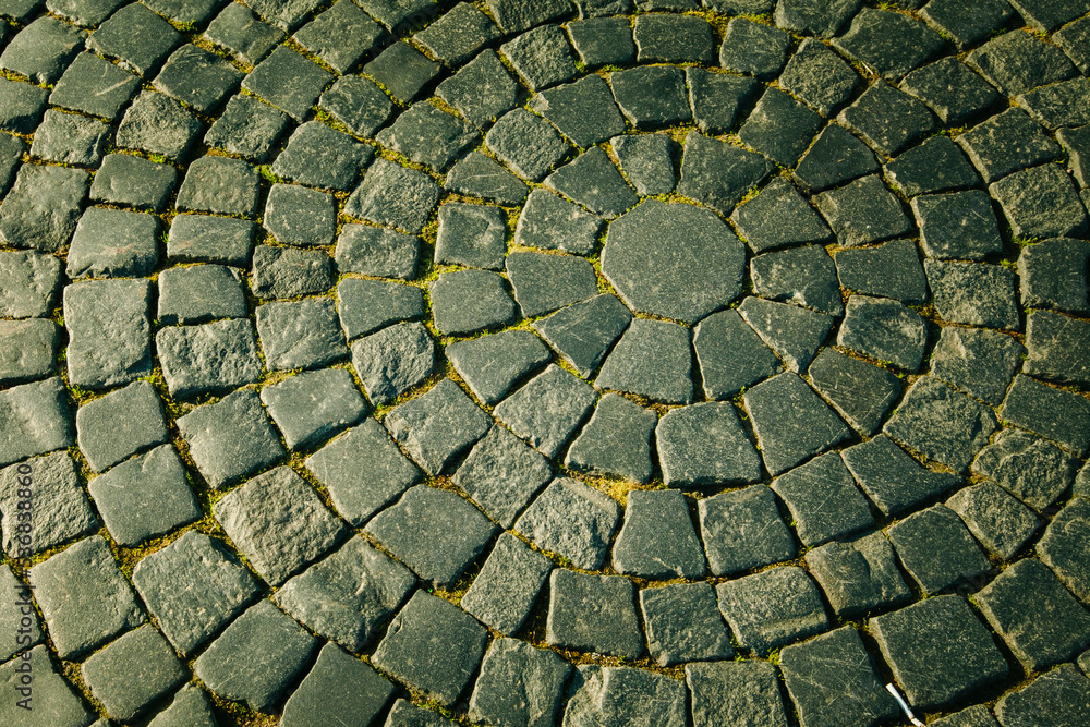 View of texture of the Cobblestone street. View of texture of the Cobblestone street.