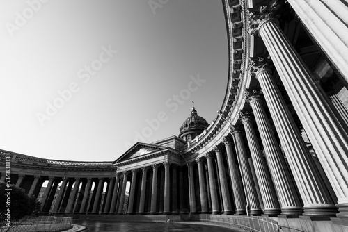 View of the Kazan Cathedral in Sankt Petersburg, Russia. Black and white photo. photo