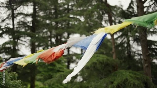 blue and yellow prayer flag photo