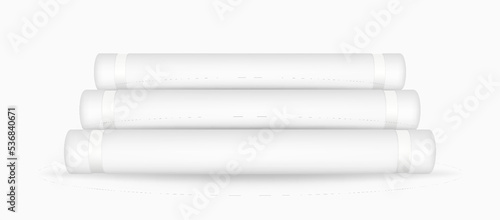Set of white terry towel in stack folded in hotel or resort spa. Clean hygiene items for bathing