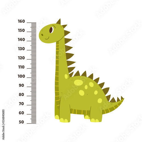 Kids Stadiometer With Cute Dinosaur. Baby Meter With Cartoon Funny Dino Character And Scale. Growth Chart For Children