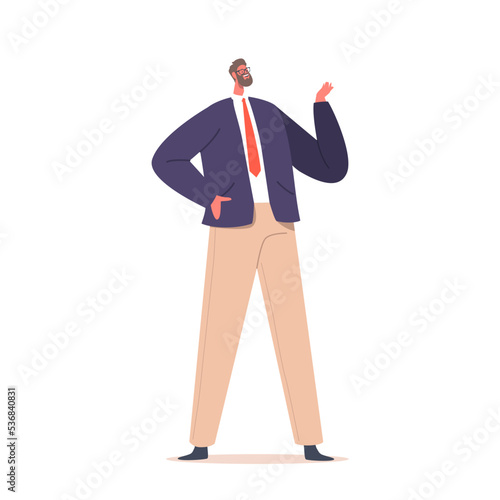 Male Character in Formal Suit, Isolated Business Man or Politician Wear Blazer and Trousers Speaking and Gesturing
