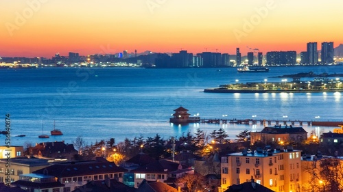 Εκτύπωση καμβά Seaside city scenery of Qingdao, Shandong Province, China during the sunset