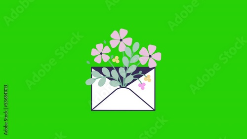 4k vertical video of cartoon flowers with letter and heart.