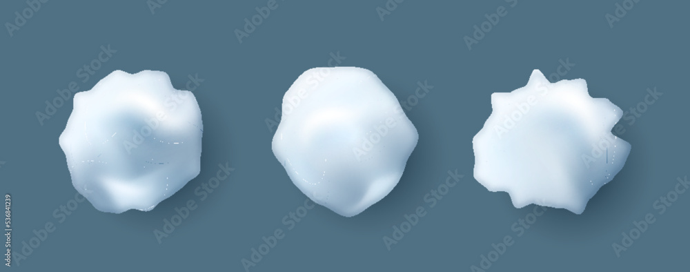 Realistic snow splats. Winter children games snowballs, Christmas holiday fun, snow fight splats Realistic snow splats. Winter children games snowballs, Christmas holiday fun, snow fight splats