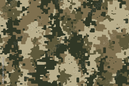 Full seamless brown digital camouflage texture pattern. Usable for Jacket Pants Shirt and Shorts. Army textile fabric print. Geometric military camo. Vector illustration. photo