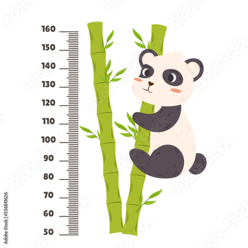 Kids Height Meter, Ruler With Cute Panda And Bamboo. Cartoon Funny Centimeter Scale. Growth Chart For Children