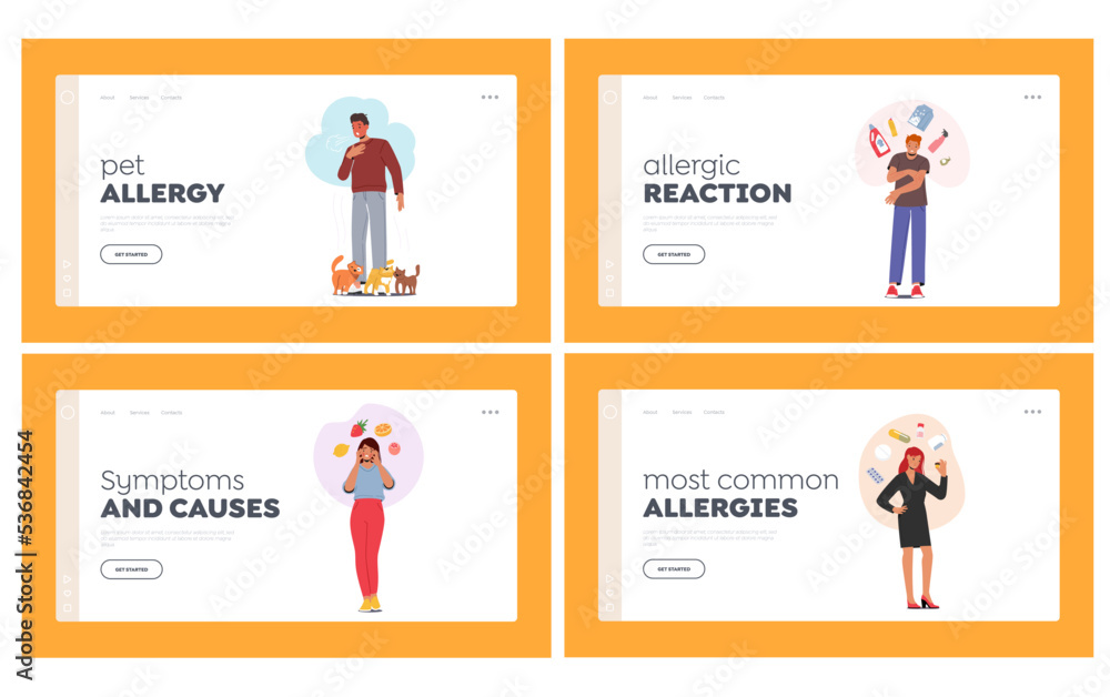 People with Allergy Landing Page Template. Male Female Allergic Characters with Reaction on Flowers, Medicine, Pollen People with Allergy Landing Page Template. Male Female Allergic Characters with Reaction on Flowers, Medicine, Pollen