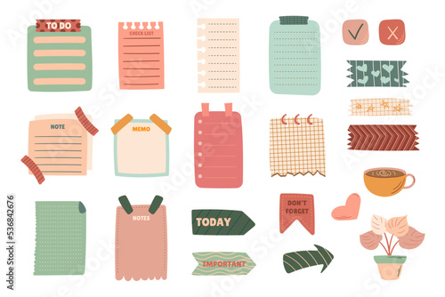 Set Of Task Planners, Cute Paper Sticky Notes, Banners, To Do List, Important Memo Messages. Notepad Paper Sheets
