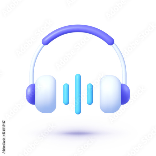 Headphone 3d in modern style on white background. Template poster vector illustration. Sound equipment. Vector illustration design