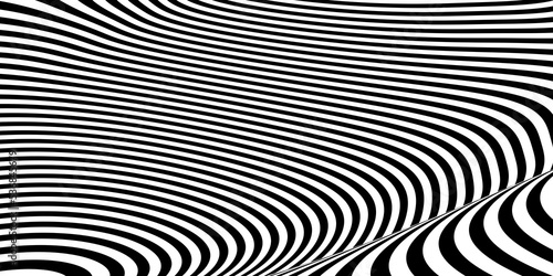 Obraz na plátně Abstract black and white monochrome soft bend striped line art pattern backgroun