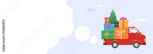 Christmas and holidays online delivery service concept, online order tracking, delivery home and office. Warehouse, truck, drone, scooter and bicycle courier Santa Claus