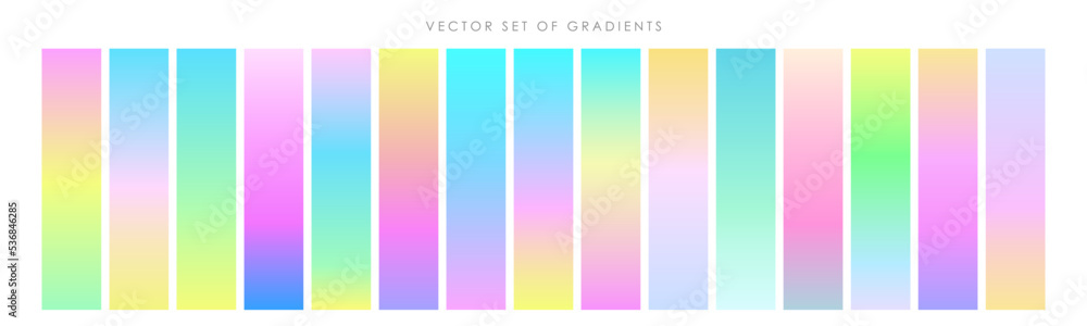 Bright colorful hologram gradients set. Vibrant color backgrounds