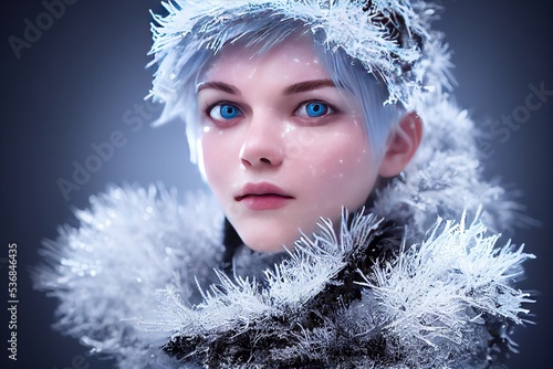 3D rendered computer generated image of Jack Frost, who brings cold, ice, and winter with him everywhere he goes. Original character with no humans nor reference images used.