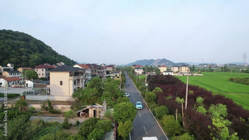 aerial view of modern residential buildings and road in town of zhejiang province, china aerial view of modern residential buildings and road in town of zhejiang province, china