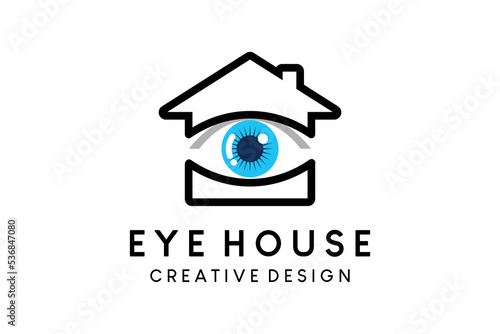 Eye home logo design or eye care home logo vector illustration