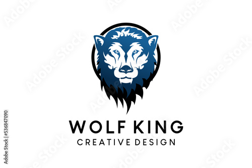 Wolf head logo design with silhouette in circle